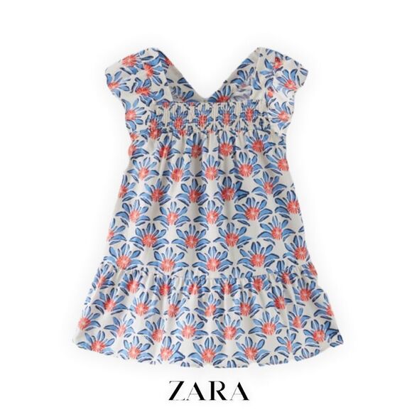 ZARA Kids | Blue | FLORAL POPLIN DRESS - Picture 2 of 6
